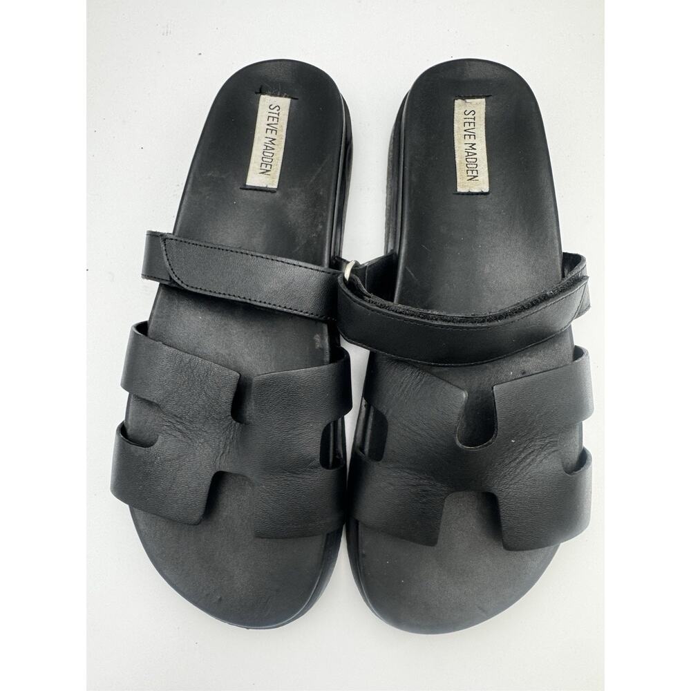 Steve Madden Women’s Size 11 Black Flat Slide Sandals Open Toe - Picture 2 of 4